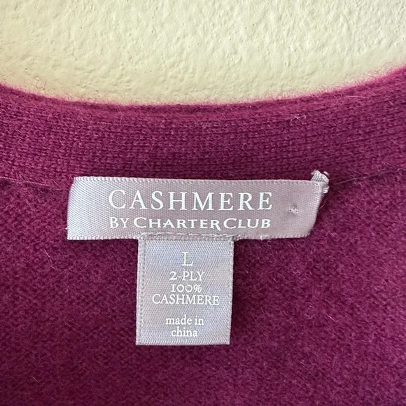 Charter Club 100% Cashmere Ruffle Front Button Cardigan Sweater Large Purple - Picture 9 of 9